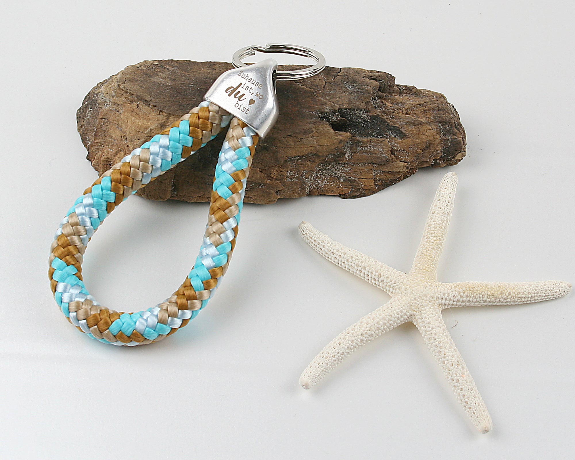 Schlüsselanhänger Gravur Zuhause ist wo du bist Segelseil 100 mm