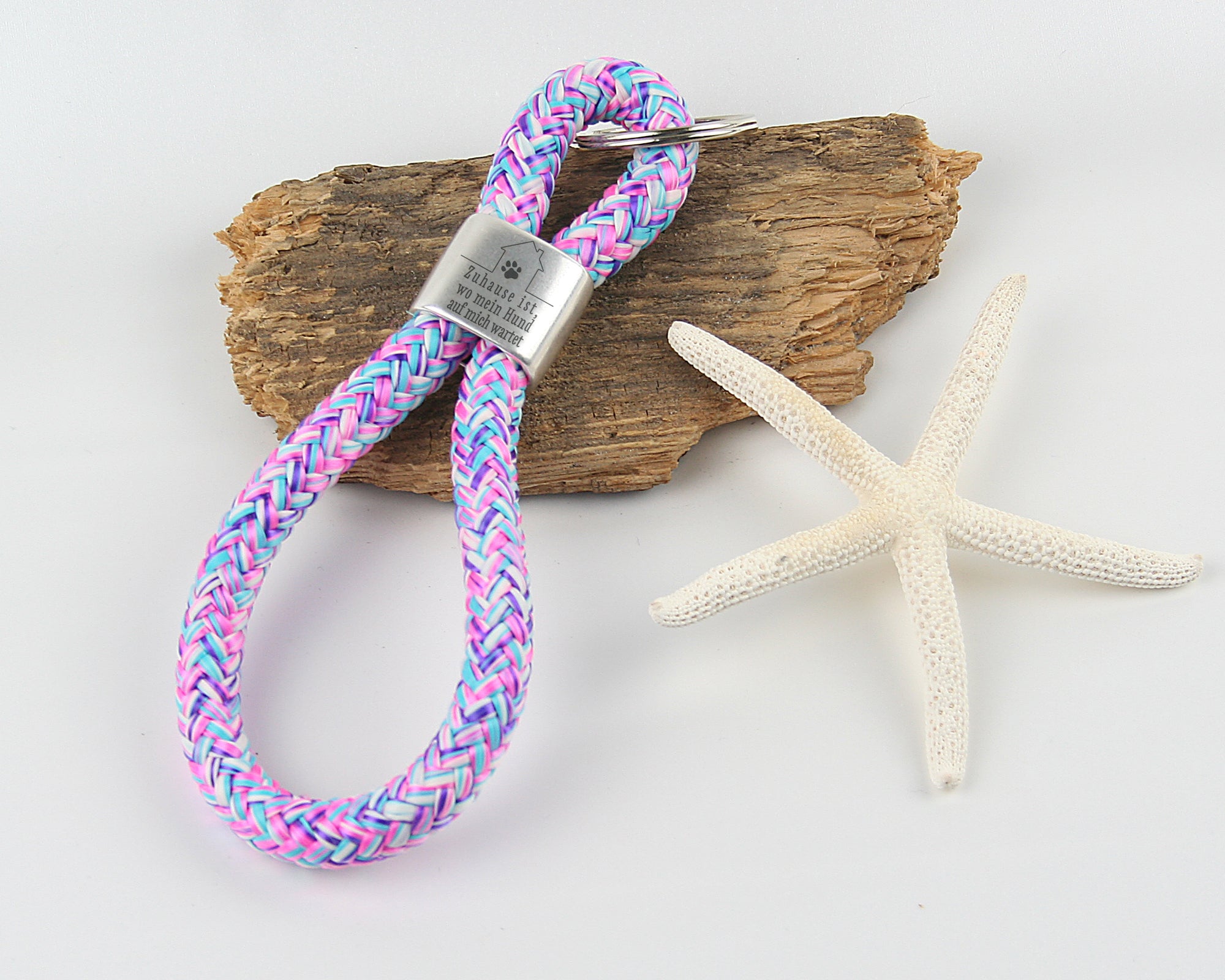 Schlüsselanhänger Gravur Zuhause ist wo mein Hund auf mich wartet Segelseil 150 mm